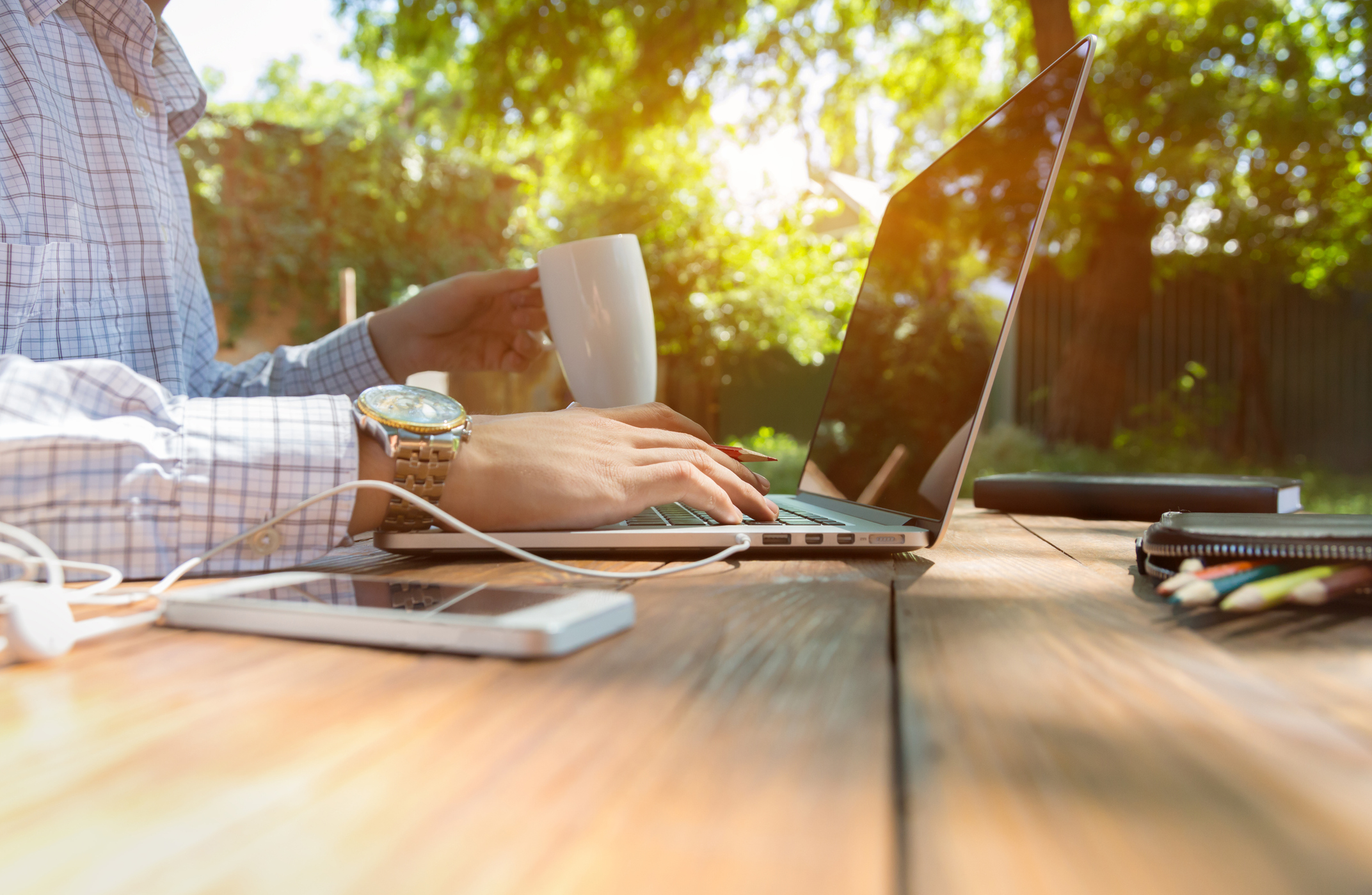 Outside on laptop